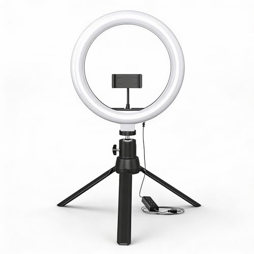 Image of Amazon Basics 12-inch Professional LED Ring Light with Tripod Stand | 3 Color Temperature Modes | 10 Brightness Settings | Suitable for Photoshoot, Makeup, Videography