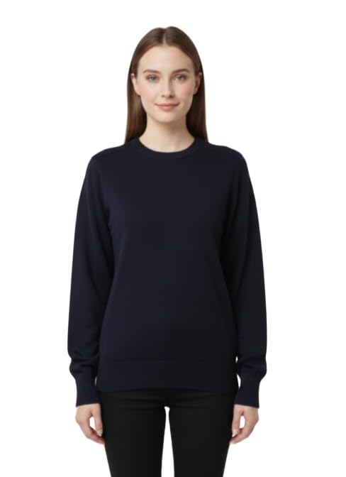 Women's Crew Neck Sweatshirt, Navy Blue, Long Sleeve Winter Wear-picture-22