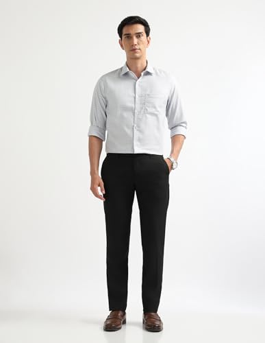 Image of Arrow Textured Tapered Fit Formal Trousers for Men - Full Length Formal Pants for Men Office Wear