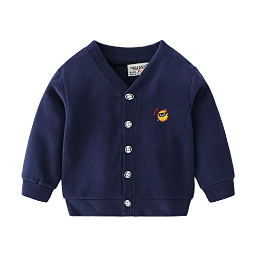 Toddler Cartoon Jacket Children Toddler Kids Infant Baby Boys Girls Long Sleeve Cartoon Embroidery (Navy, 5-6 Years)