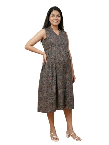 Image of The Mom Store Maternity and Nursing Sleeveless Dress for Women | Casual Dress | Pre and Post Pregnancy Wear | Printed Stylish Dress for New Mom | Trendy Dresses for Women's