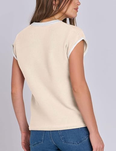 Image of Bozanly Womens Crewneck Striped Knit T Shirts Casual Spring Summer Cap Sleeve Sweater Tank Top 2026