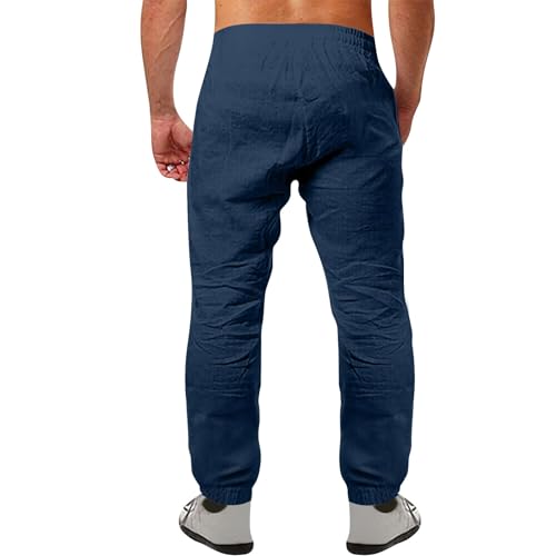 Linen Pants Men Summer Casual Drawstring Low Rise Elastic Waist Pants Lightweight Comfy Loose Yoga Long Beach Trousers2