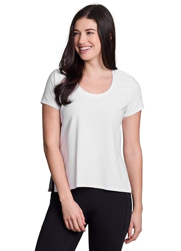 RBX Active Women's Quick Drying Gym T-Shirt with Side Vents, Short Sleeve Breathable Closed Mesh Workout Top Shadow Stripe White