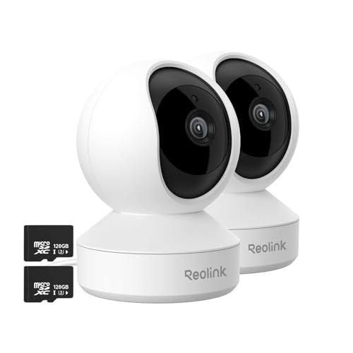 REOLINK Indoor WiFi Camera Bundle with 128GB SD Card 2 Pack, 4MP Plug-in Security Camera, Ideal for Baby/Pet Monitor, E1