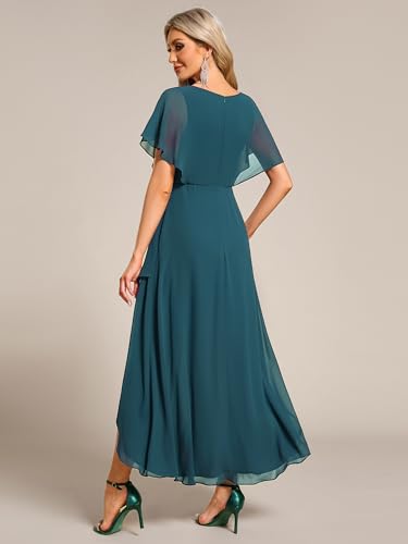 Image of Ever-Pretty Women's Formal Dress A Line V Neck Applique Waist Tea Length Wedding Guest Dress 02027