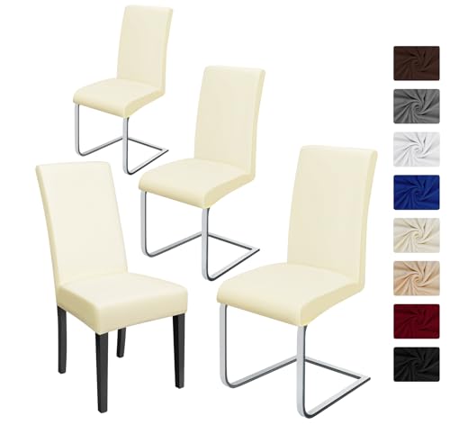 Fundas para sillas Pack de 4 Fundas sillas Comedor Fundas elásticas, Cubiertas para sillas,bielástico Extraíble Funda, Muy fácil de Limpiar, Duradera (Paquete de 4, Cream Beige)