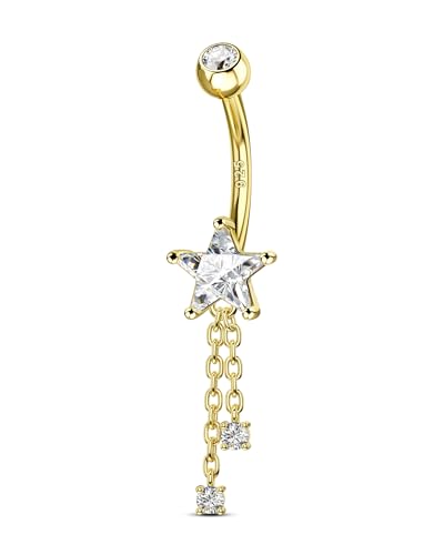 COCHARM 14K Gold Plated Belly Button Rings 14G Gold Belly Navel Rings for Women 925 Sterling Silver Belly Navel Piercing Jewelry