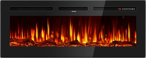 50 Inch Electric Fireplace for Wall Mounting, Ultra-Thin Heater with Realistic Flame, Higher Temperatures & Lower Noise