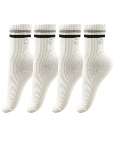 Image of Womens Solid Color Two Stripe Crew Socks Casual Athletic Smiling Face Ankle Socks for women Girls
