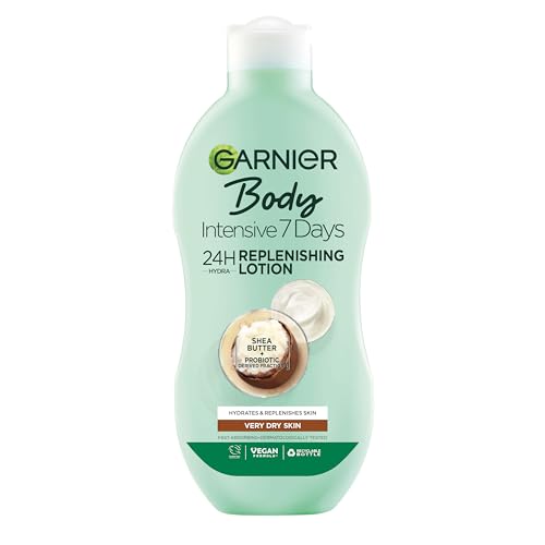 Garnier Intensive 7 Days Shea Butter & Probiotic Extract Body Lotion 400ml Ultra Replenishing Soothing Moisturiser Up to 7 Days Hydration For Very Dry Skin Fast Absorbing & Non Greasy