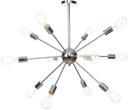 Sputnik Chandelier,Modern Industrial Hanging Lamp Vintage Iron Metal Paiting Finish Pendant Light Mid Century Chandelier Kitchen Island Ceiling Light Fixture Chrome 12 Lights
