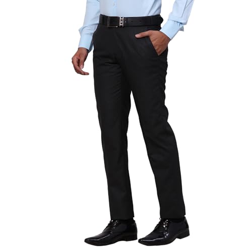 Image of Raymond Men's Slim Fit Mid Rise Solid Pattern Polyester Viscose Blend Flat Front Trouser