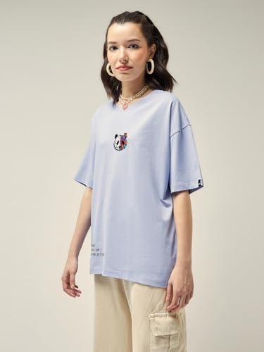 Image of Bewakoof Women's Harry's House Graphic Print Cotton T-Shirt- Oversized Fit, Round Neck, Half Sleeves
