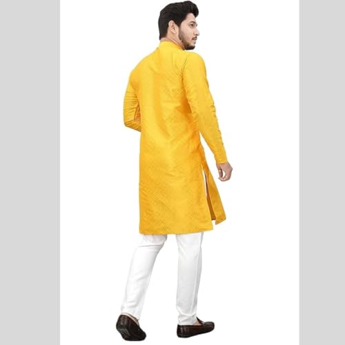 BAGHADBILLO Men's Cotton Blend Kurta with Mandarin Collar Neck Yellow - Image 6