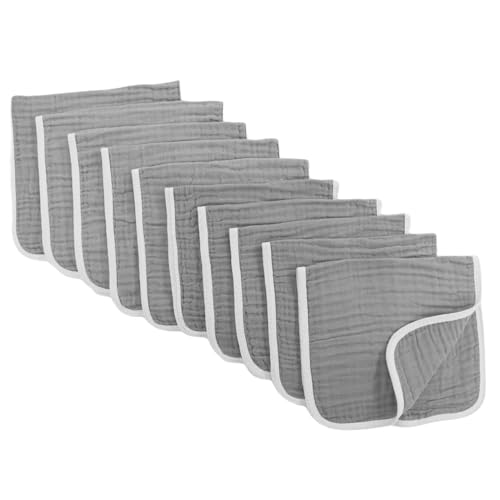 Image of Synrroe Burp Cloths Large, Muslin Burp Cloths for Baby Girls and Boys, Pack of 10 Extra Absorbent and Soft Muslin, 6 Layers 20 by 10 Inches 100% Cotton (Grey 10 Pack)