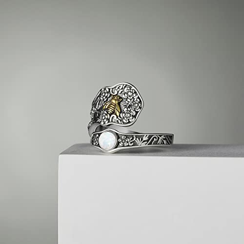 Hukkun Opal Spoon Ring Sterling Silver Adjustable Vintage Bee Rings For Women Gold Bee Jewelry For Girls #TOP2