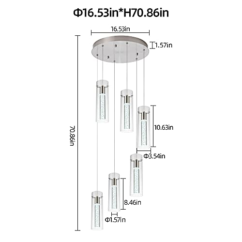 Pendant Lights Kitchen Island Kitchen Lights Modern Crystal Bubble Glass Pendant Ceiling Light Fixture for, Dining Room, and Restaurant - 48W Integrated LED Hanging Light Dimmable.(6-Light)