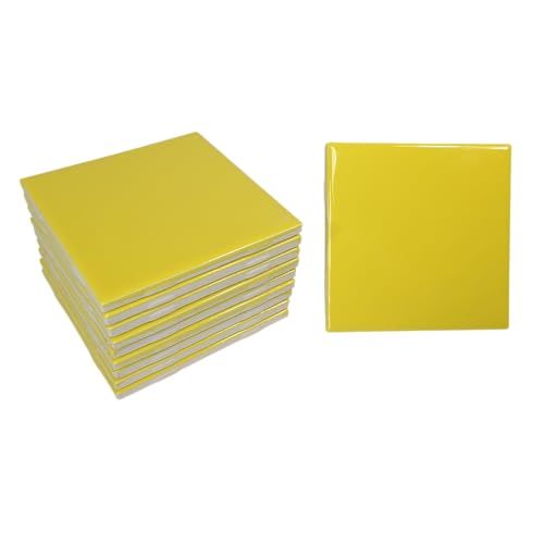 Sunflower Yellow Ceramic Tile 4.25 in Vintage Subway Square Shower Bathroom Kitchen Backsplash Mosaic Arts Crafts 10 Piece Pack