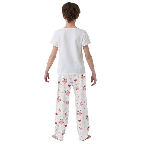 Owl Red Love Heart Boys Long Pants Soft Trousers Elastic Waist Kids Lounge Bottoms with Pockets S-XL3