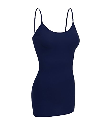 Emmalise Women Camisole Built in Bra Wireless Fabric Support Long Layering Cami, Medium, Navy