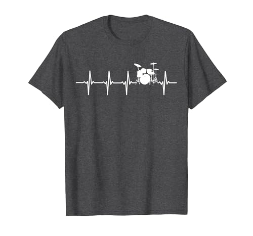 Batería Latidos De Corazón Regalo para Bateristas Camiseta, Hombre, Jaspeado Oscuro, XL