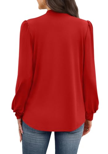 Image of WIHOLL Long Sleeve Shirts for Women Mock Neck Tops Pleated Front Blouses Dressy Casual Spring Fall Clothes 2026 Fashion