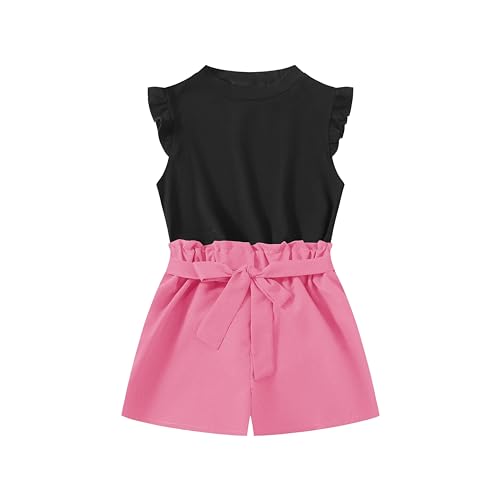 Image of Girls 2 Piece Outfit Summer Short Sets Tee Top T-shirt and Shorts with Belt Floral Print Clothing Sets