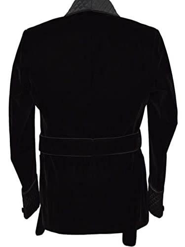 Men's Vintage Short Smoking Robe with Belt Velvet Bathrobe Nightgown for Home Dinner Party3