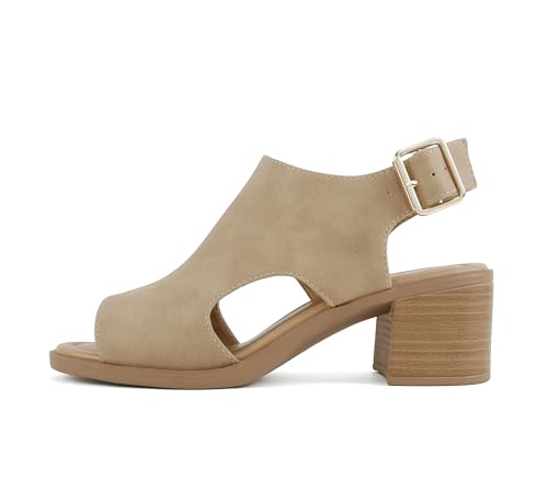 Image of CITYCLASSIFIED inchElect inch ~ Women's Peep Toe Laser Cut Geometric Caged Slingback Ankle Strap Low Stacked Heel Ankle Bootie
