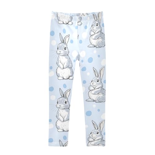 Rabbit with Dot Blue Girls Leggings Athletic Pants Tights Stretch Bottom