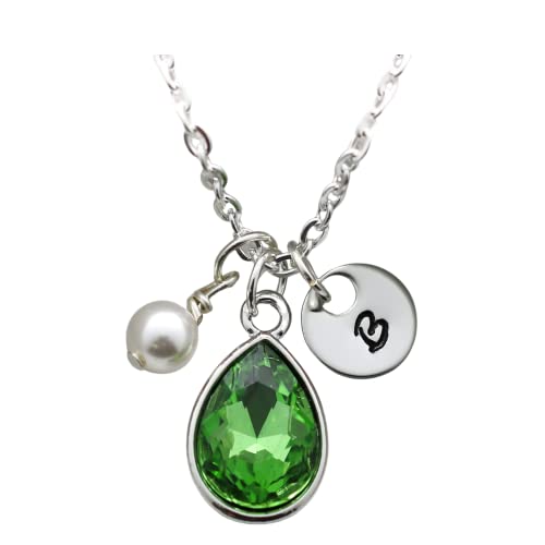 August Birthstone Necklace for Women - Personalized Initial & Pearl - August Birthday Gifts - Peridot Jewelry for Leo