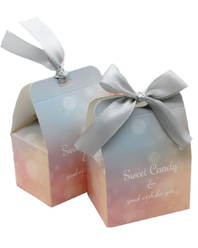 TPZORJX 20 Piezas Gradiente Azul Polvo Cajas de Caramelo de Boda con Cinta de Plata, Graduación Cajas de Caramelo de Cartón Cajas de Caramelo Cajas de Galletas Decoración de Pastelería