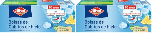 Albal Bolsas de cubitos de hielo - Bolsas para congelar y almacenar cubitos de hielo con válvula de cierre automático, fáciles de llenar y extraer, 70% material reciclado, sin BPA, 20 unidades