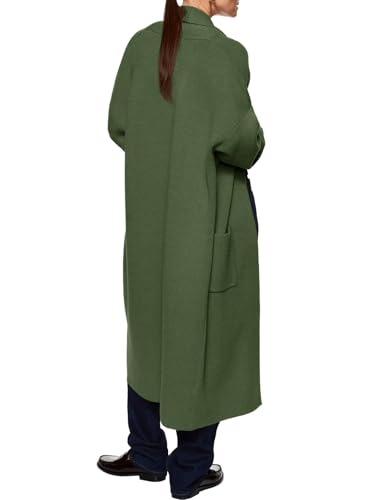Image of Womens Long Sleeve Maxi Cardigan Open Front Oversized Knitted Sweater Coat Casual Lapel Warm Overcoat with Pockets