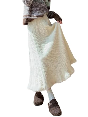 Women's Thick Knitted Mid-Length Skirt High Waist Tassel Large Swing A-Line Long Skirt
