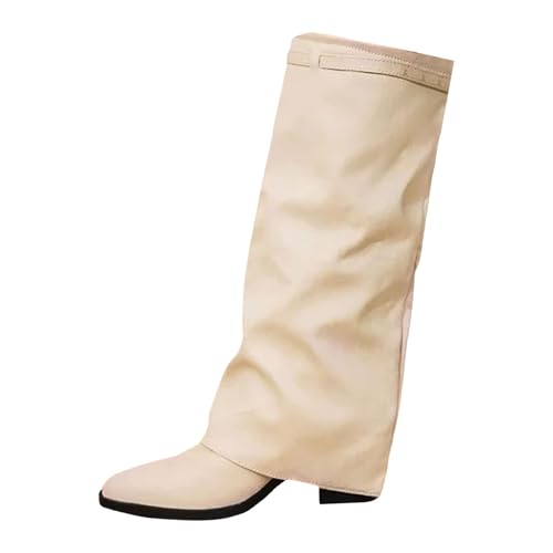 Botines Para Mujeres Con Tacón Ancho Bajo Botines Caliente Cuero Botas De Nieve Impermeable Mediados De La Mollet Con Cremallera Zapatos Botas Invierno Moto Cómodo Zapatos De Trabajo Chic, beige, 43