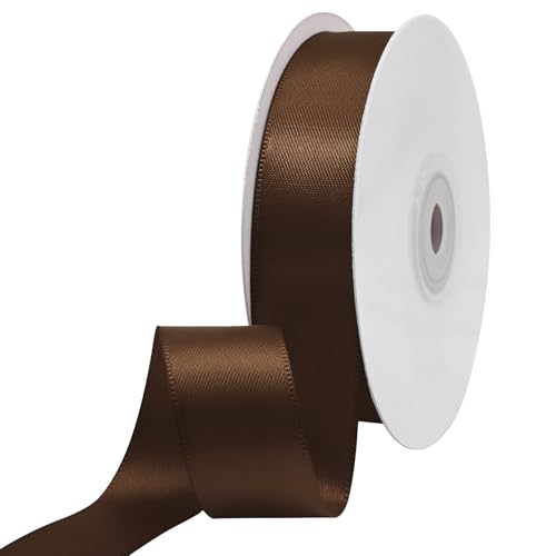 Ribtcute Double Faced Brown Satin Ribbon 7/8 Inch Brown Satin Ribbon for Gift Wrapping,Flower Bouquet,Bows,Crafts,Wedding,Invitation,25 Yards