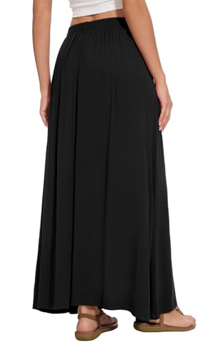 Womens Maxi A-line Long Skirt Casual 2025 Elastic High Waist Flowy Skirts with Pockets3