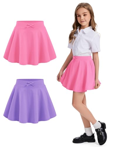 BOOPH 2 Pack Girls Skirts Athletic Uniform Skirts Toddlers Pleated Skorts with Pockets