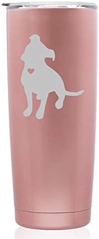 Rose Gold Double Wall Vacuum Insulated Stainless Steel Tumbler Travel Mug Cute Pit Bull With Heart (Skinny 20 oz)