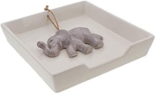 White Ceramic Lunch Napkin Holder with Roped Weight - Elephant