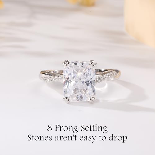 4CT Radiant Cut Engagement Rings for Women, 925 Sterling Silver Cubic Zirconia Wedding Band, 14K Gold/White Gold Plated Simulated Diamond Ring Wedding Promise Gift for Her, Size 5-104