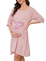 Vlazom Damen 3/4 Ärmel Umstandskleid Baumwolle Rundausschnitt Umstandskleidung mit Knöpfe Weiches（M，Stil C-Fleischrosa）