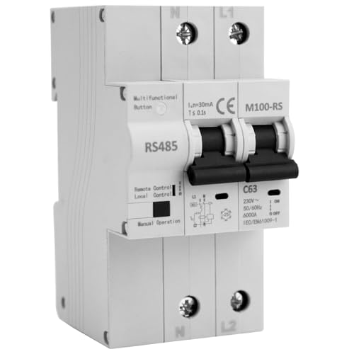 FI Schutzschalter Typ AC 2-polig, 30mA 100A RS485 Fernbedienung, Automatische Wiedereinschaltung mit LED-Anzeige, für Smart Home/Industrie (10A-100A wählbar)