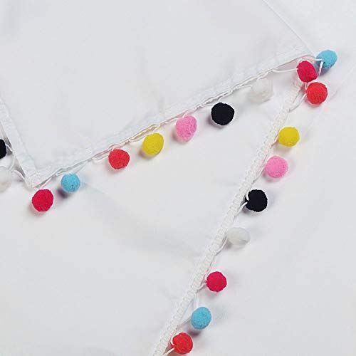 image for Uphome White Fabric Shower Curtain with Colorful Pom Pom Trims, Vintag