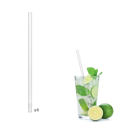 COOK CONCEPT - KV7287 Paille en Verre Réutilisable Lot de 4 avec Goupillon - Accessoire Art de la Table Pratique pour Fête et Événements - Taille 20 x 0,8 x 0,8 cm - Transparent-Gris