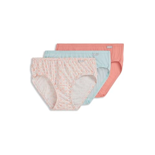 Image of Jockey Women's Underwear Plus Size Elance Bikini - 3 Pack, Paradise Peach /Peach Garden Geo /Echo Blue, 8