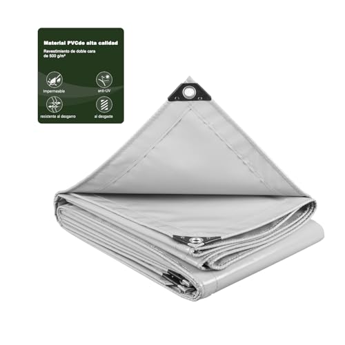 Laneetal Lona Impermeable Exterior 3x4m 500 g/m² Lona de Protección Toldo Reforzado PVC con Ojales, Duradera Resistente a Desgarros para Protección Terrazas Muebles Jardín Coche，Gris