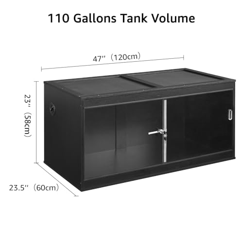 Image of unipaws 110 Gallon Reptile Tank for Lizards, Bearded Dragon Enclosure Cage | Stackable, Glass sliding Doors, Cable Port, Large Lockable Black Terrarium
